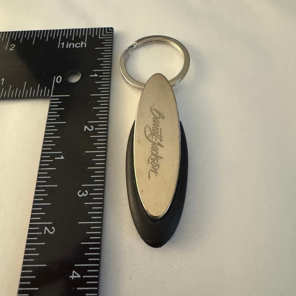 Barrett Jackson Keychain Silver Metal Black Rubber Oval Shape‎ Key Ring